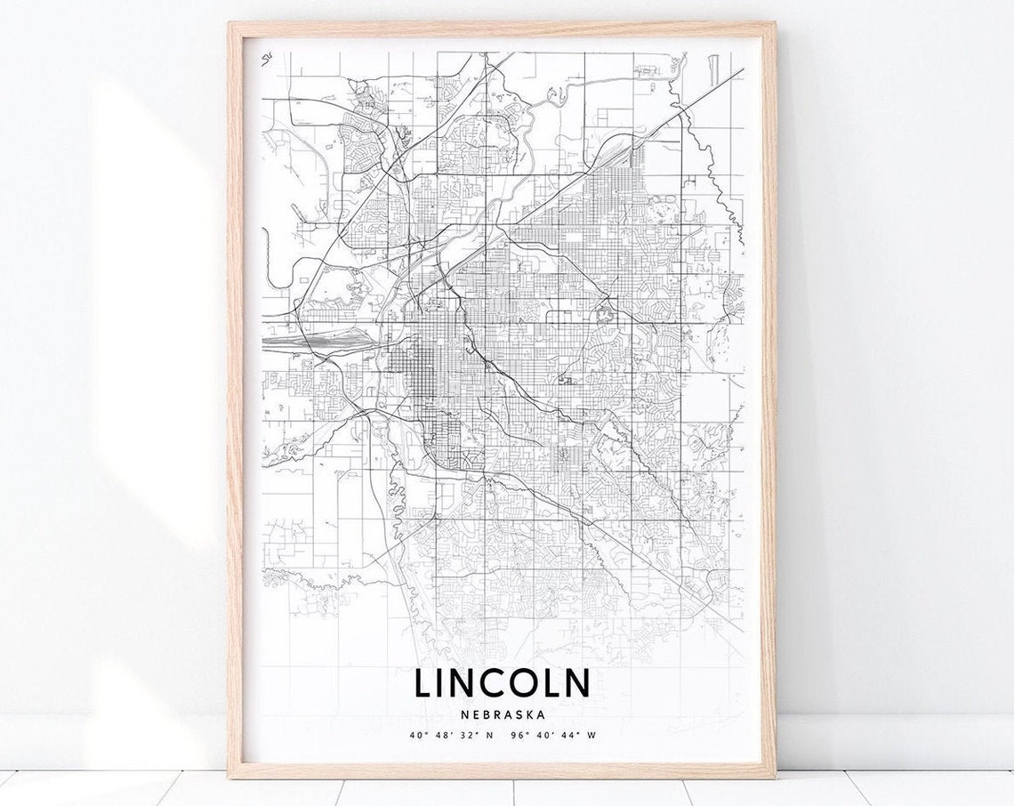 Lincoln Nebraska City Street Map Black and White Modern Poster