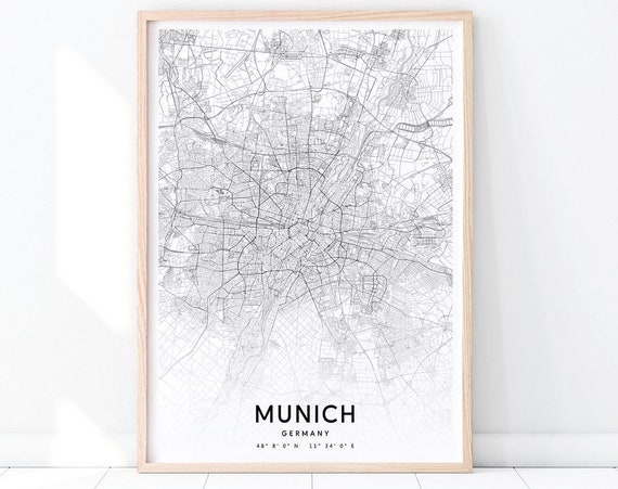 Munich Map Print Germany Art Poster City Street Road Modern Wall Minimalist Home Office Decor
