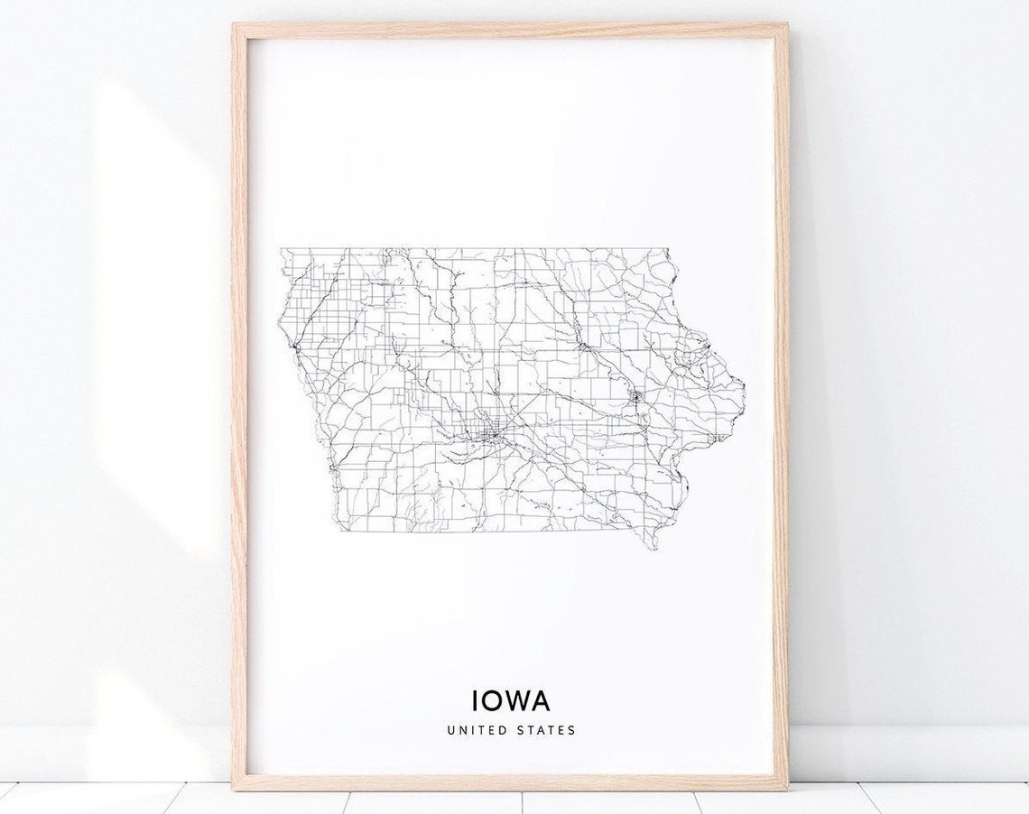 Minimalist Iowa State Road Map Black And White Line Art Poster