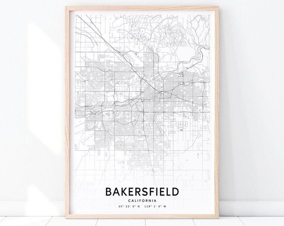 Bakersfield Map Print Usa Art Poster City Street Road Minimalist Modern Wall Office Decor