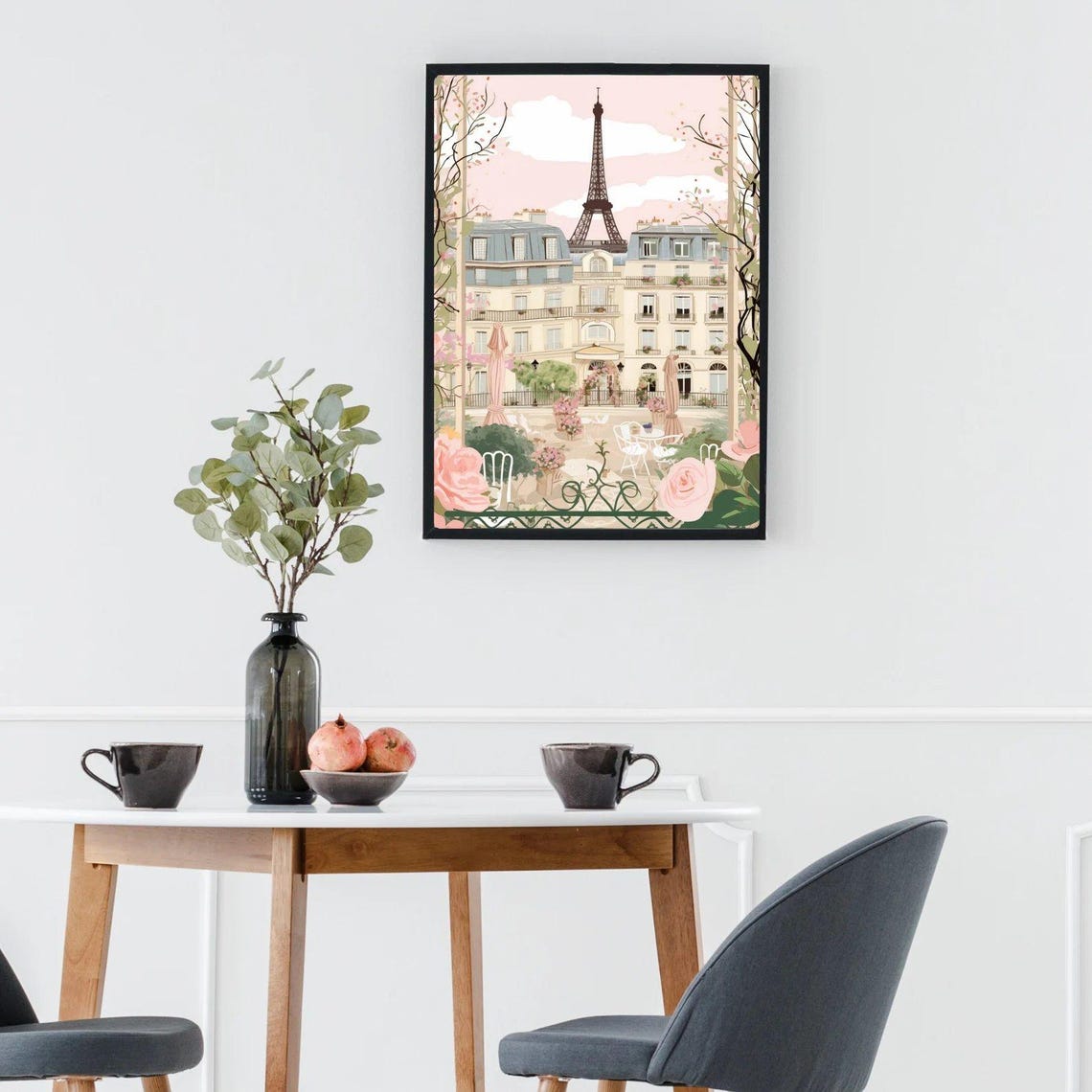 Paris Eiffel Tower Illustration Pink Courtyard Cafe Garden Poster - Image 3
