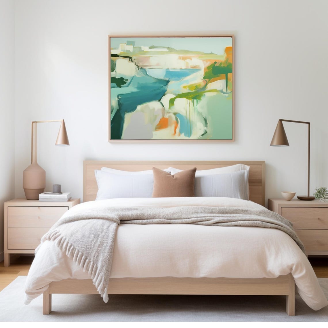 Modern Abstract Coastal Watercolor Painting Teal and Orange Poster - Image 2