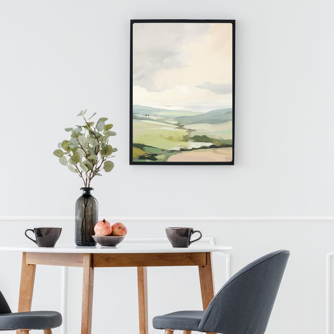 Minimalist Soft Green Hills Painting Calm Neutral Landscape Poster - Image 3