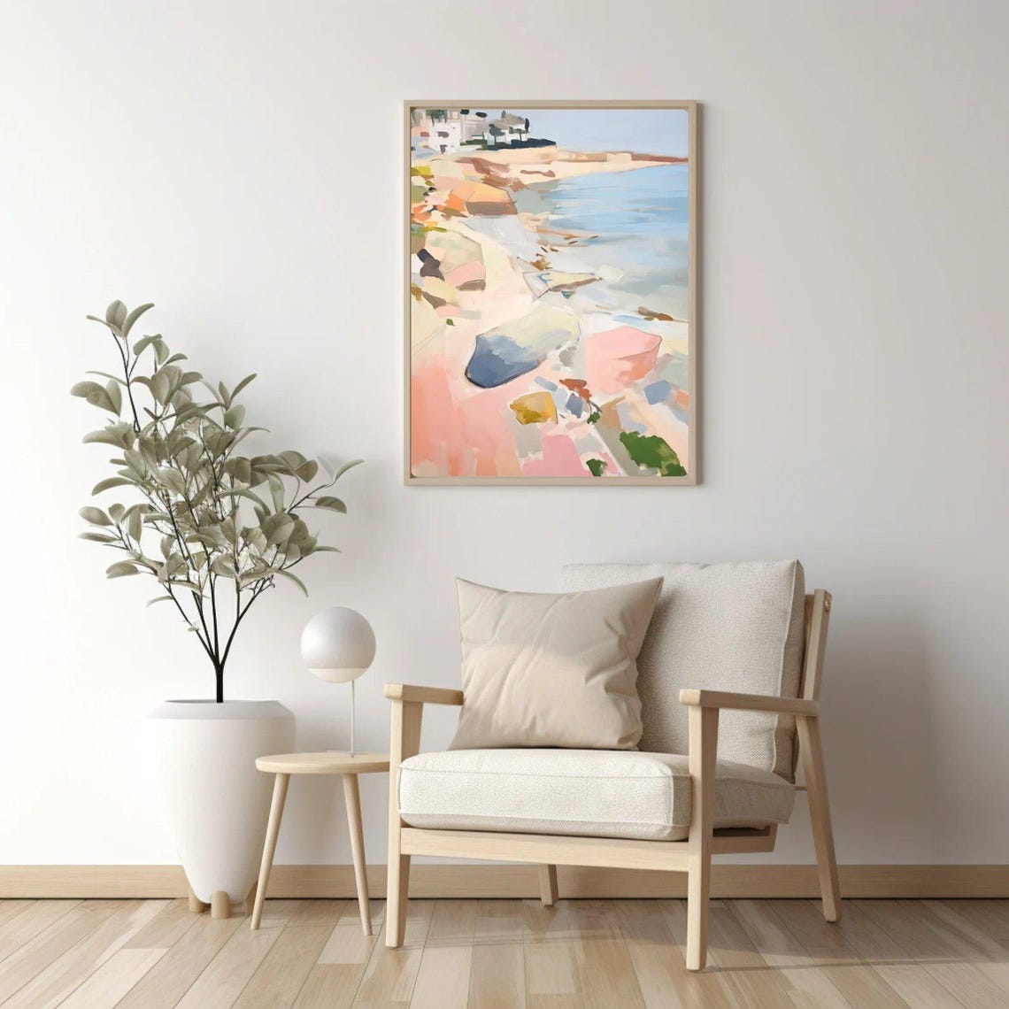 Coastal Abstract Landscape Rocky Beach Pastel Ocean Waves Poster - Image 3