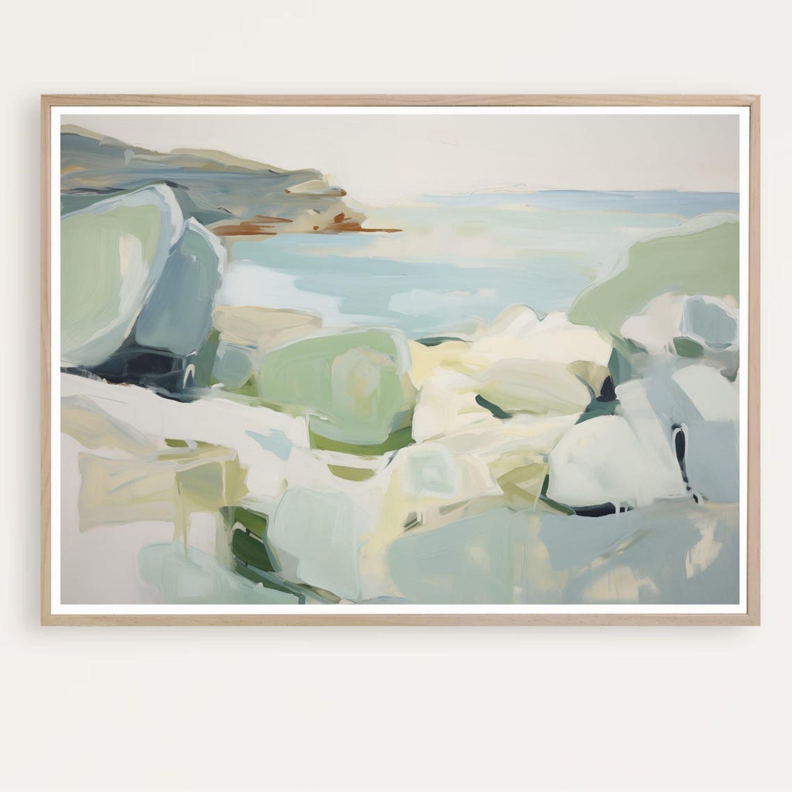 Abstract Rocky Beach Blue Coastal Ocean Shoreline Waves Print