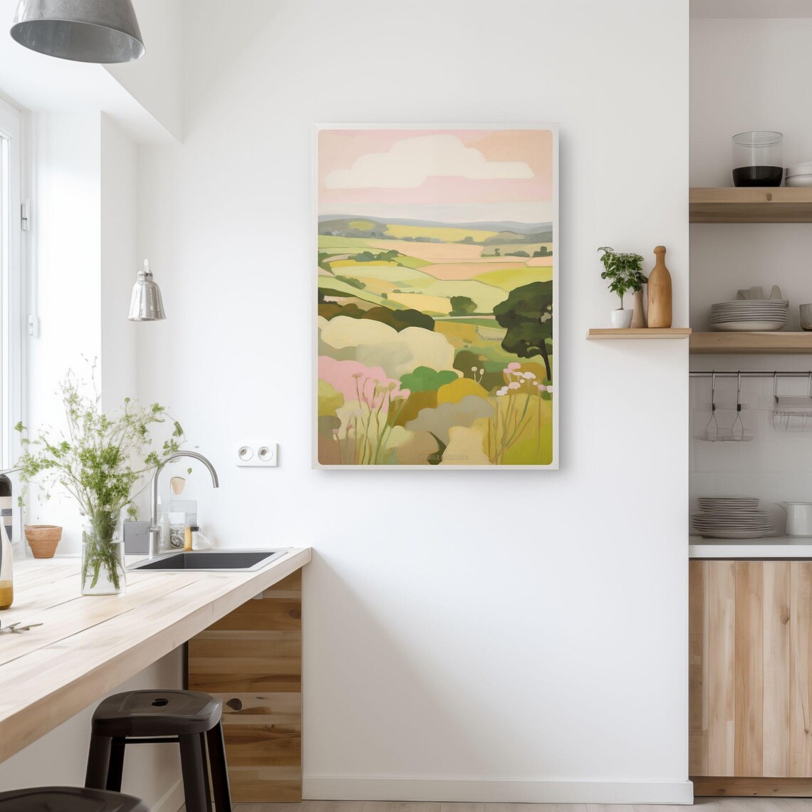Summer Wildflower Fields Painting Pastel Sky Countryside Scene Poster - Image 3