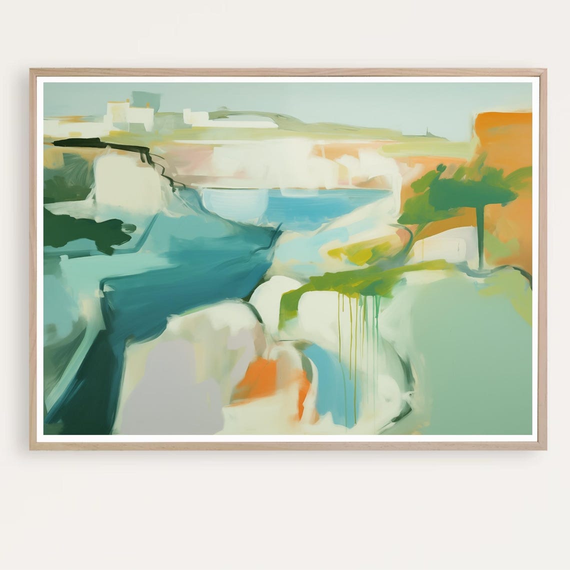 Modern Abstract Coastal Watercolor Painting Teal and Orange Poster