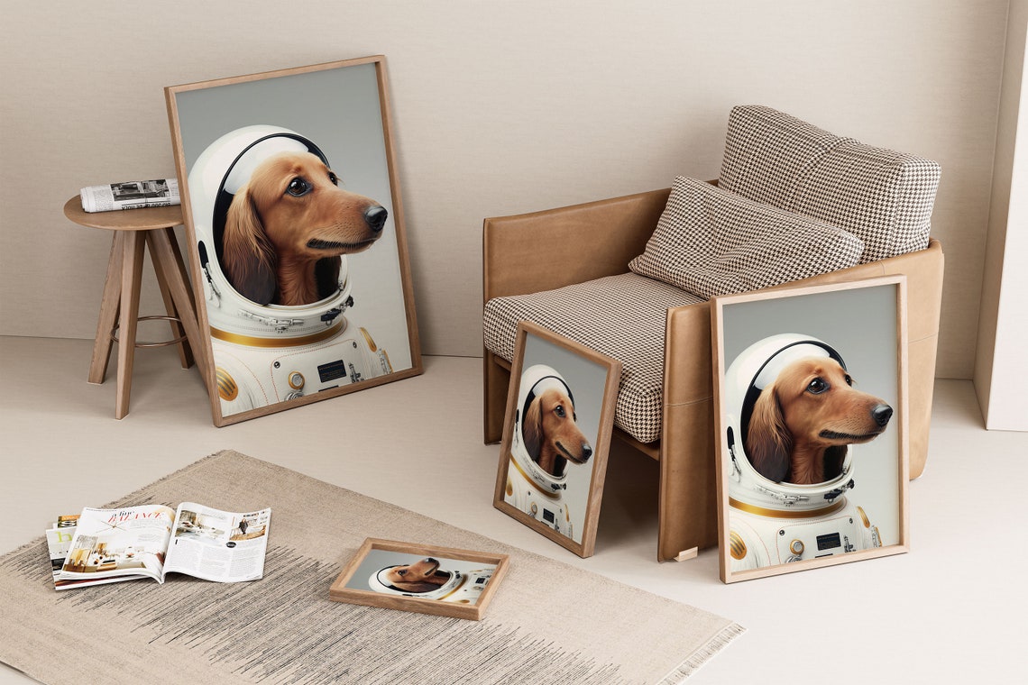 Dachshund in Astronaut Helmet Funny Space Dog Portrait Poster - Image 2
