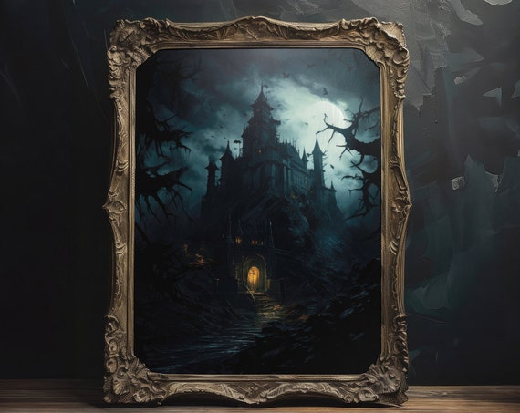 Dark Academia Castle Landscape Wall Art Instant Eerie Dark Aesthetic Home Decor Moody Witchcore Poster Dark Goth Art