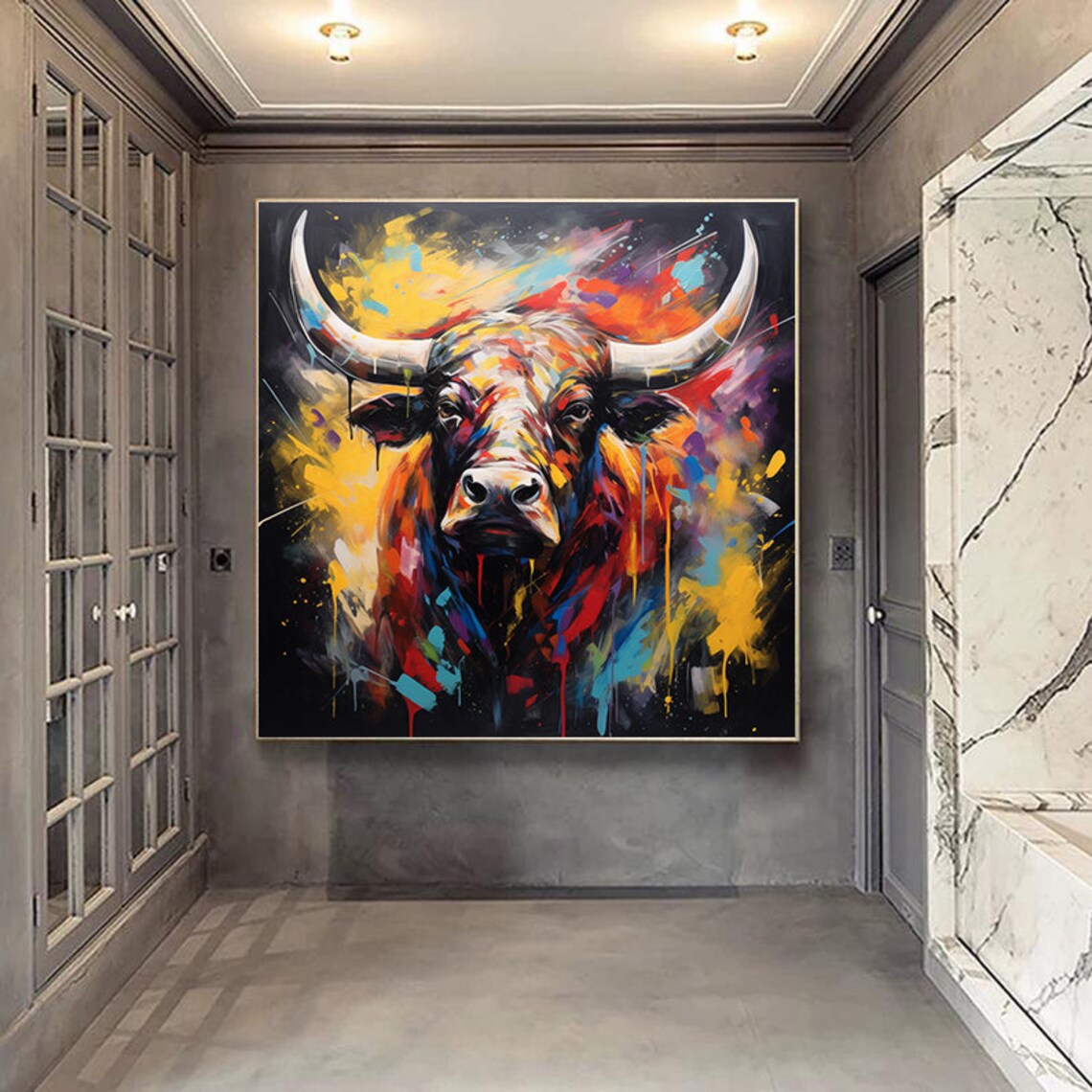 Bull Abstract Art Print, Abstract Modern Animal - Image 5