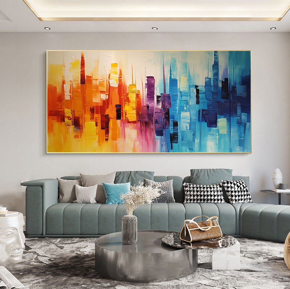 Wide Abstract Sunset Cityscape Melting Orange Into Blue Poster - Image 7