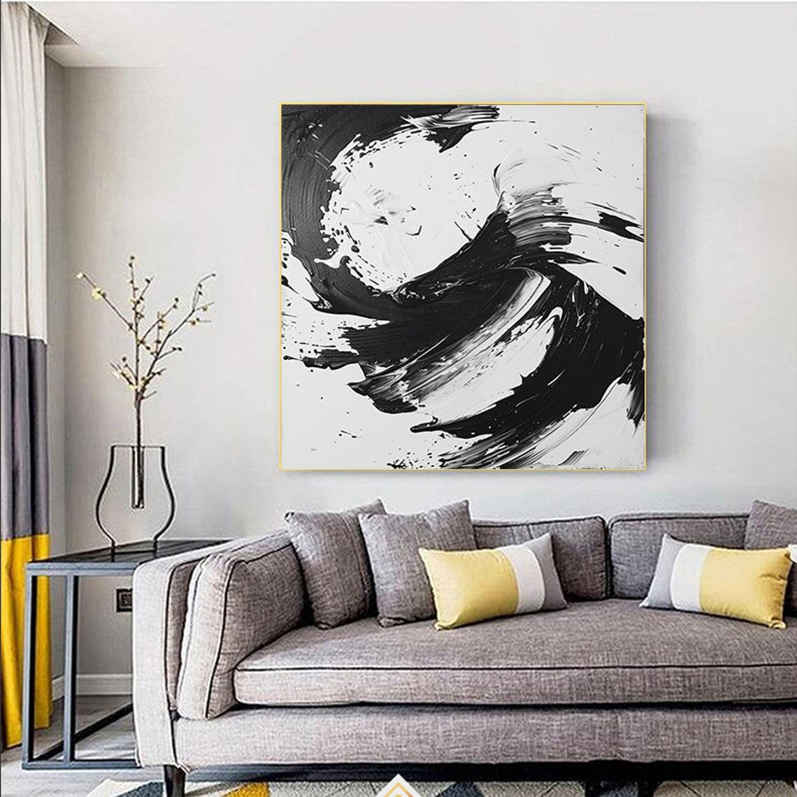 Black and White Monochrome Swirl Brushstroke Abstract Poster - Image 4