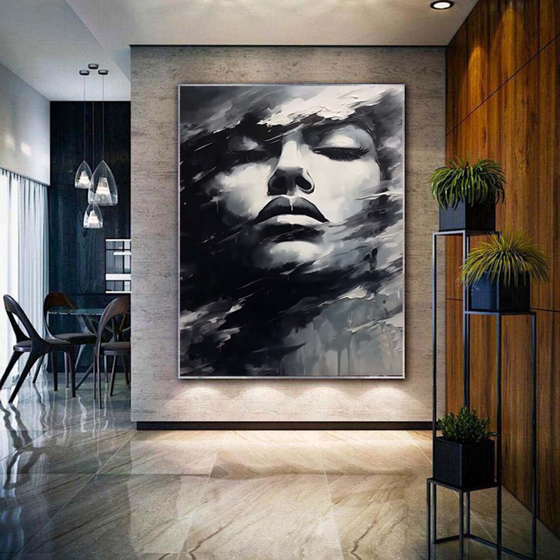 Closed Eyes Woman Face Dark Smoky Monochrome Portrait Poster - Image 5
