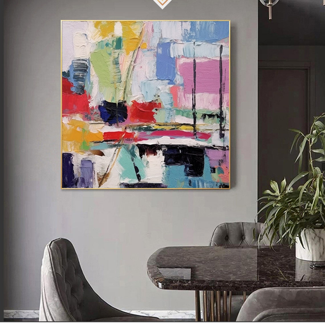 Colorful Mosaic Blocks Abstract Impasto Modern Painting Poster - Image 6