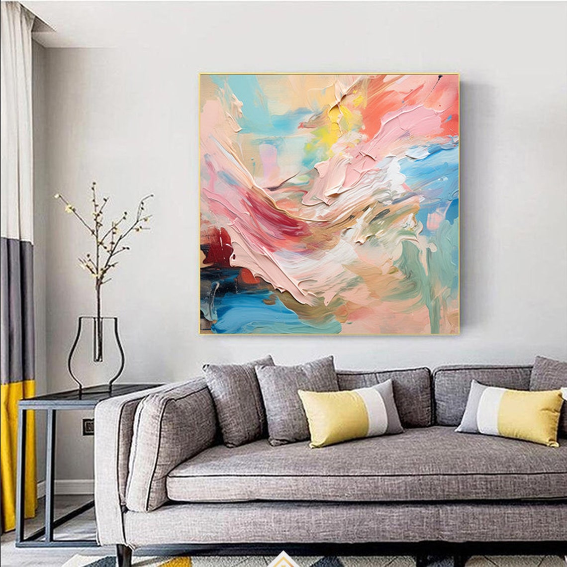 Soft Pastel Impasto Abstract With Pink Mint Blue Swirls Poster - Image 2