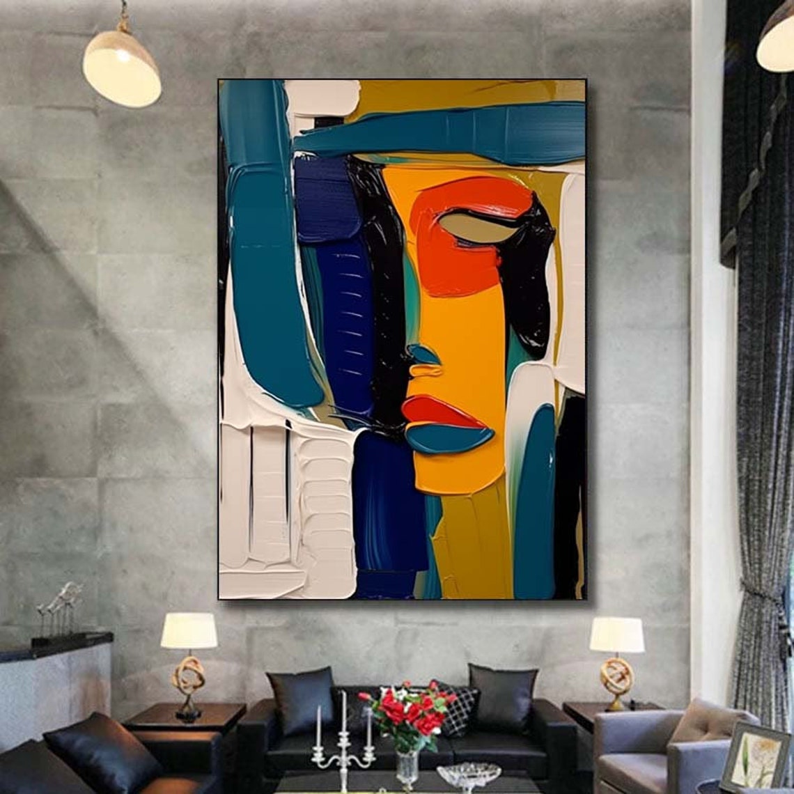 Bold Color Block Abstract Face Portrait In Teal Yellow Orange Poster - Image 6
