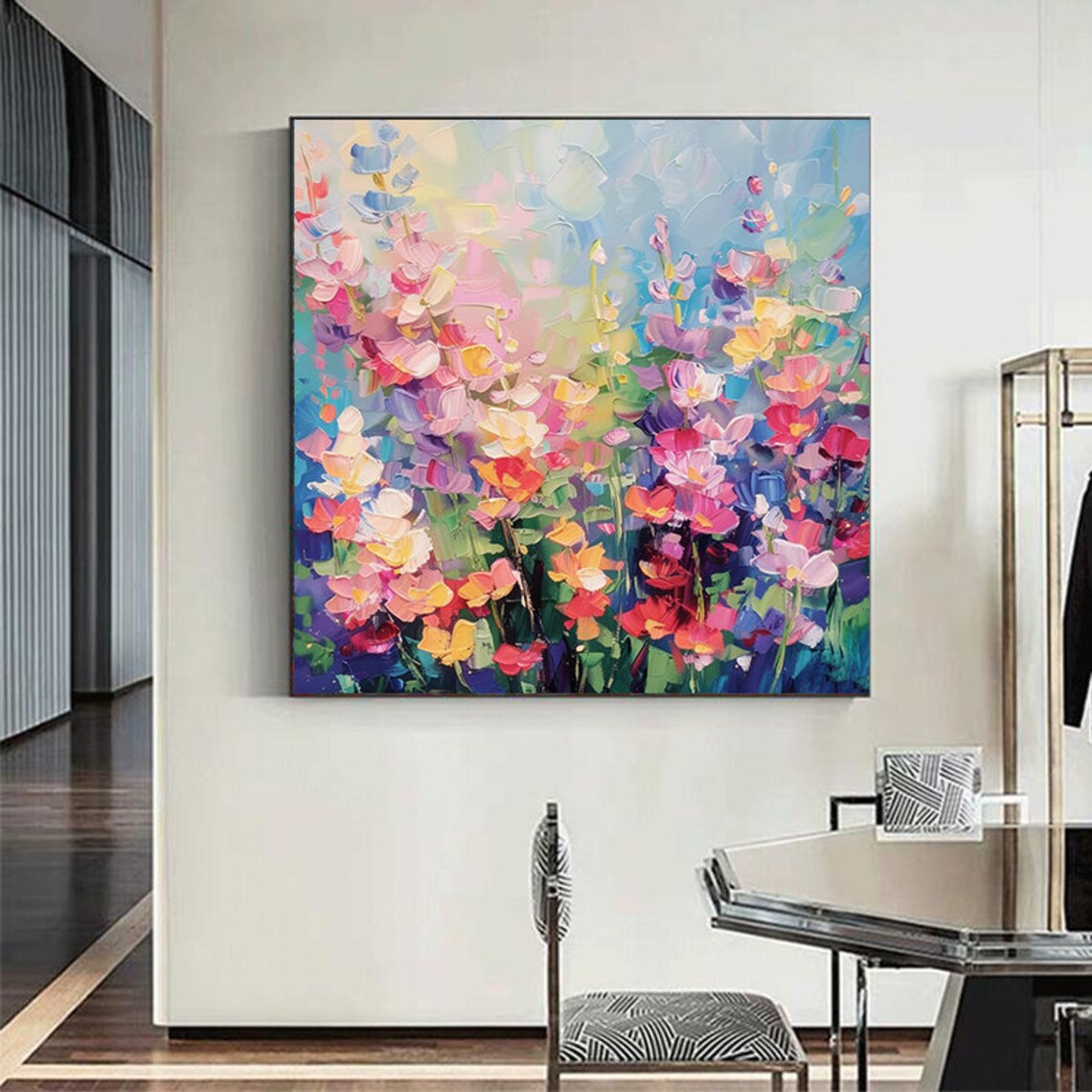 Colorful Abstract Floral Landscape Oil Painting Art Print - Image 4