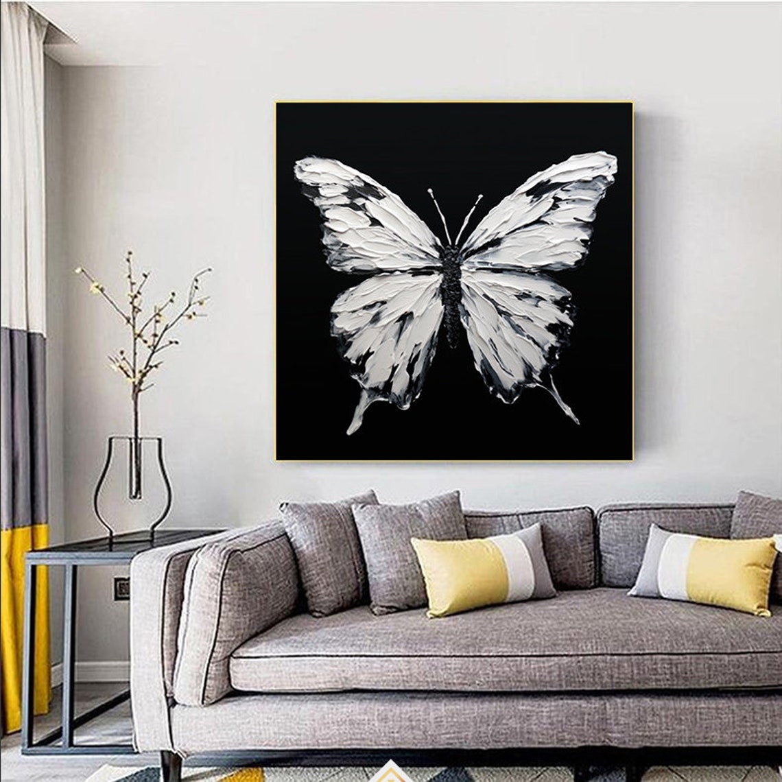 White Butterfly Black Background 3D Impasto Dramatic Art Poster - Image 3