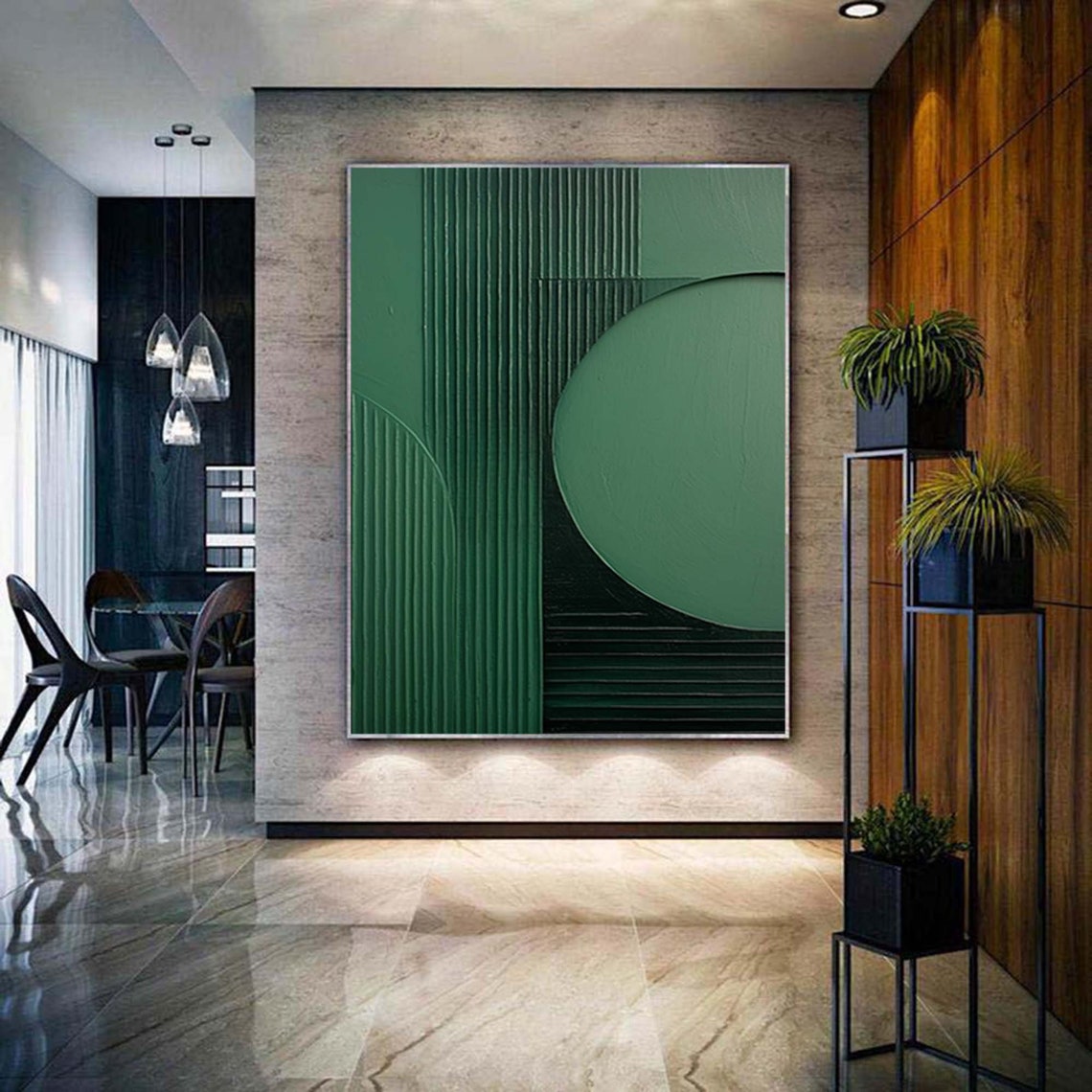 Deep Green Geometric Circle Texture Modern Abstract Wall Poster - Image 6