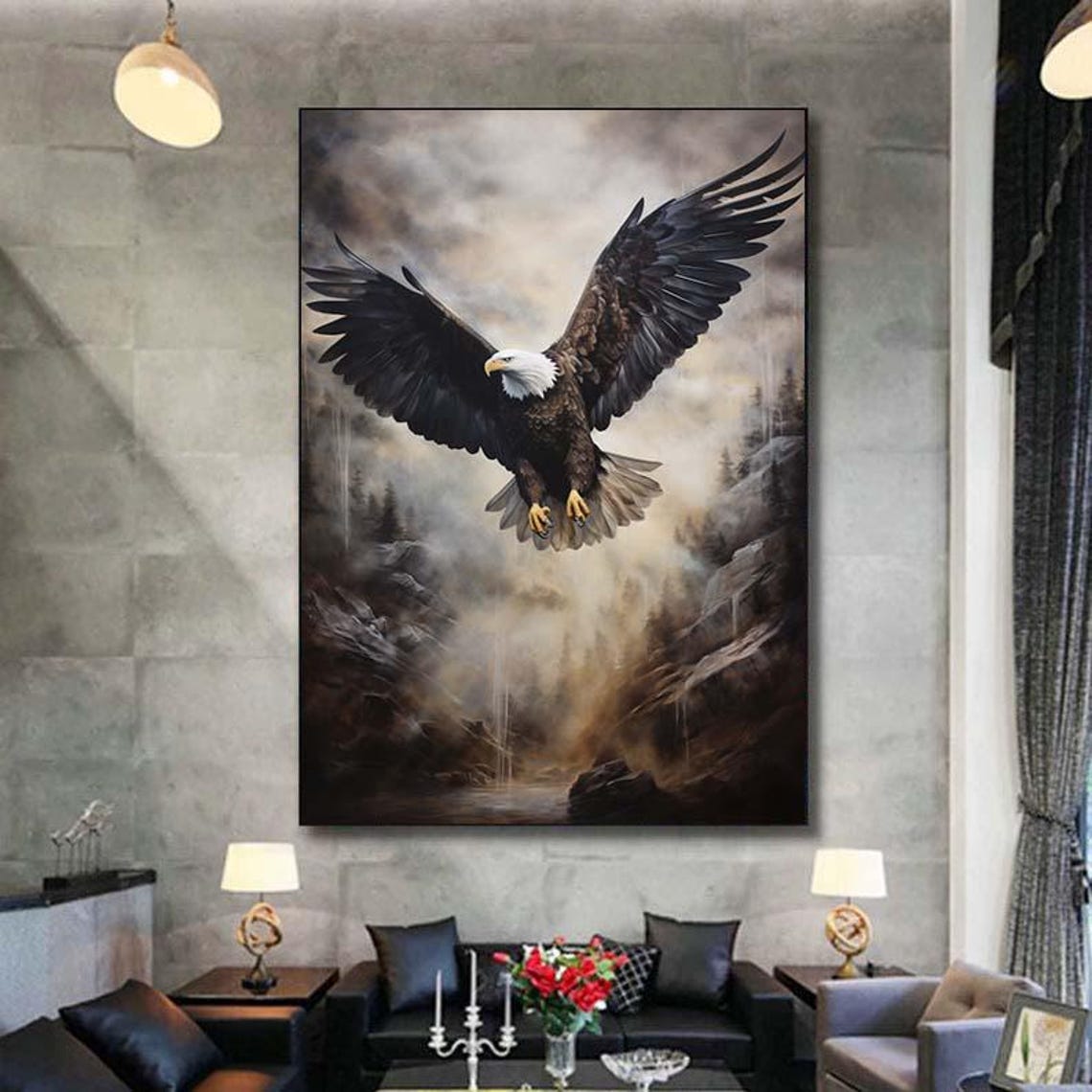 Bald Eagle Flying Stormy Mountain Sky Oil Painting Decor Poster - Image 7