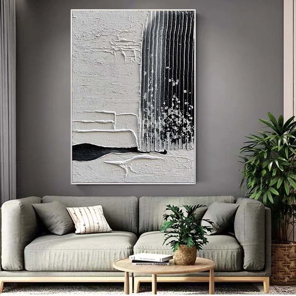 Black White Stripe Wave Textured Monochrome Minimalist Art Poster - Image 4