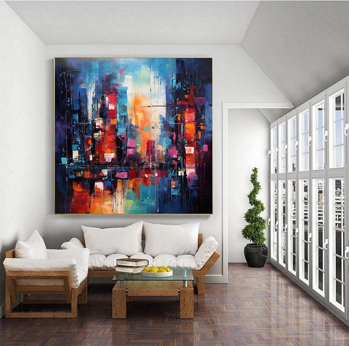 Colorful Abstract City Night Skyline Modern Decor Painting Poster - Image 5