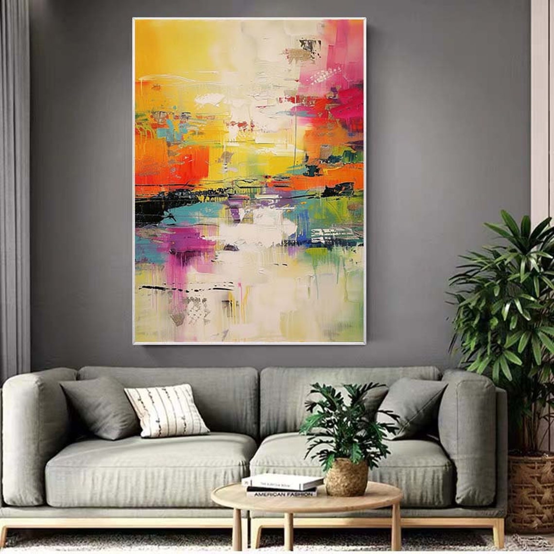 Vibrant Colorful Abstract Blocks Yellow Pink Teal Modern Art Poster - Image 6