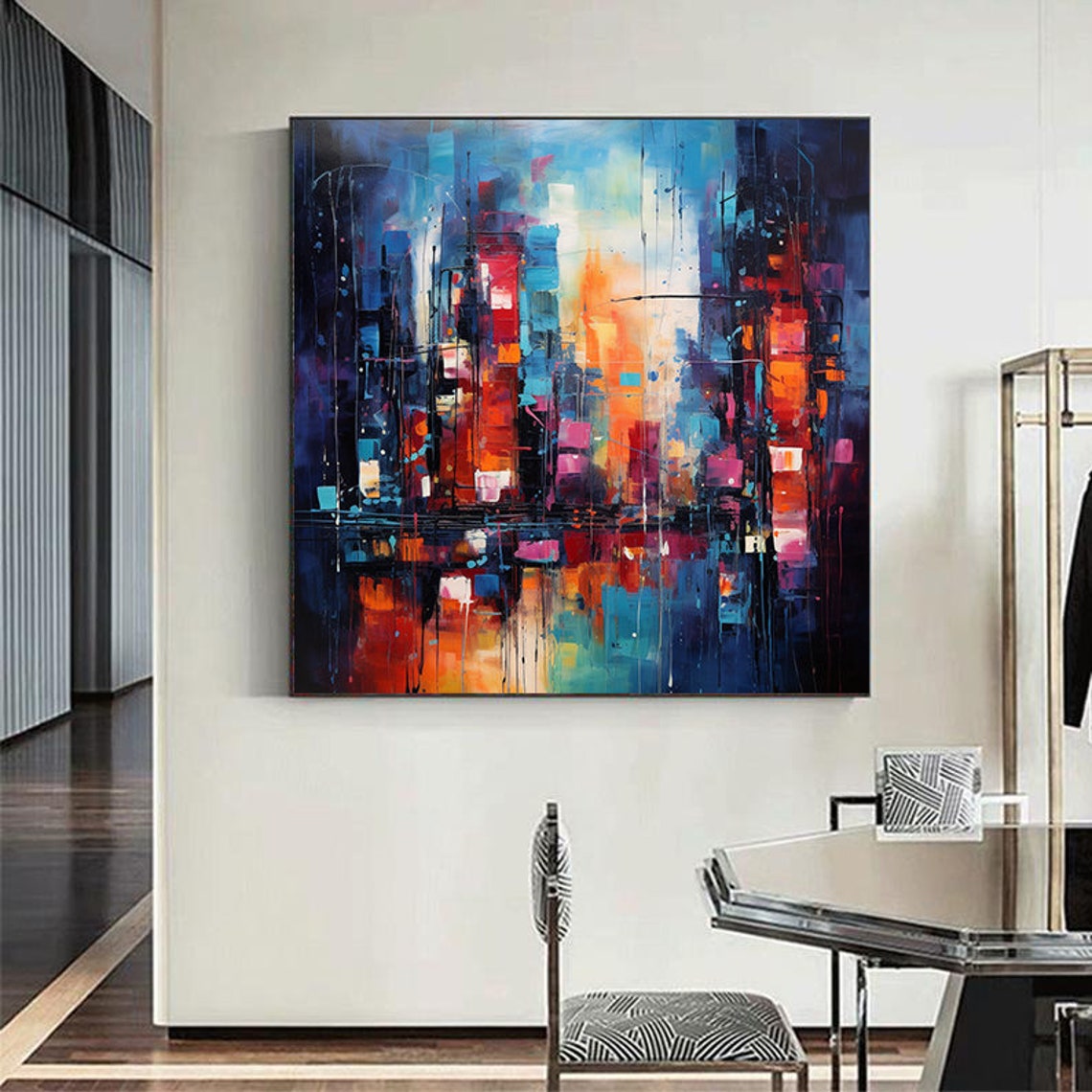 Colorful Abstract City Night Skyline Modern Decor Painting Poster - Image 3
