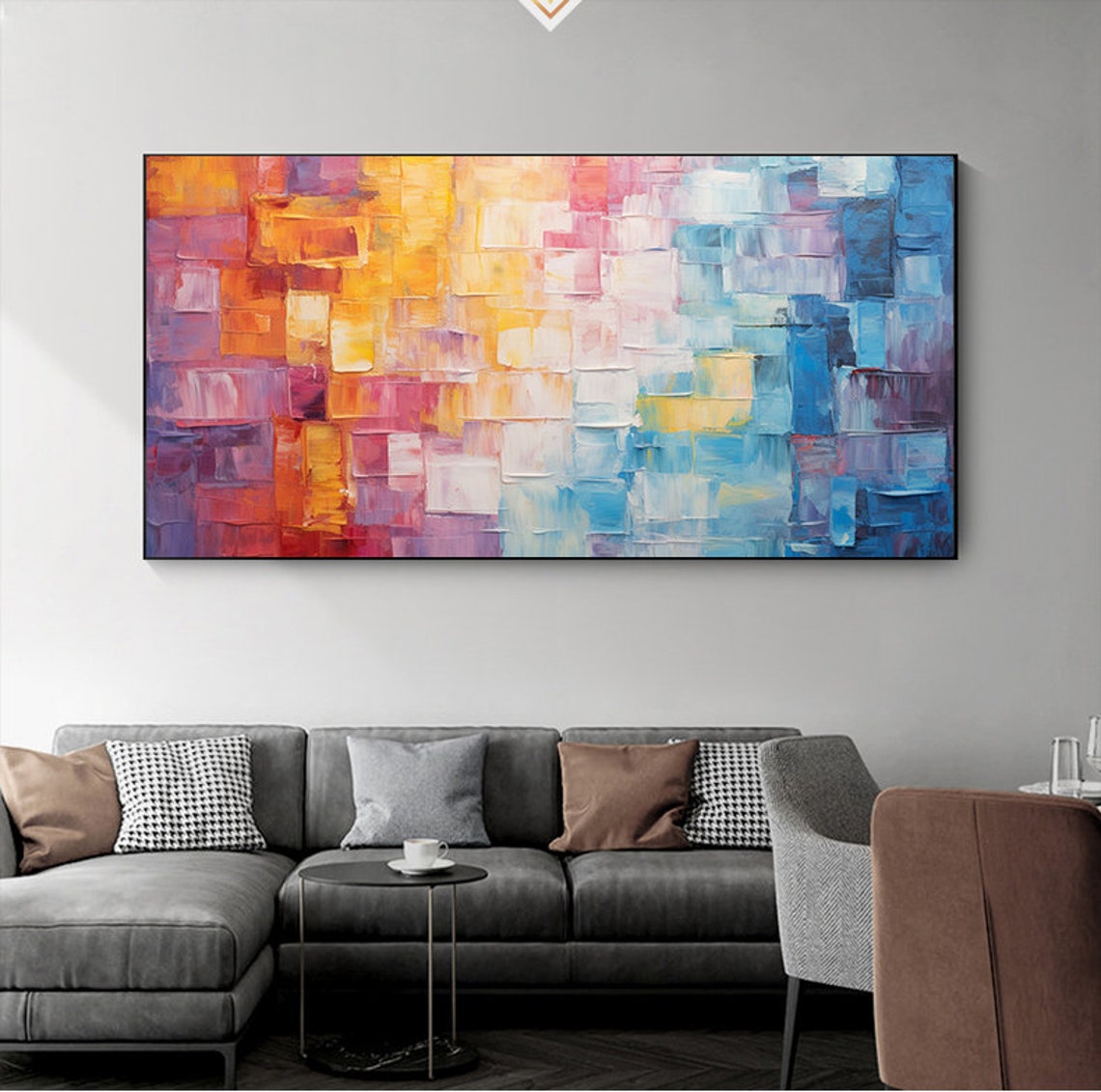 Colorful Mosaic Grid Abstract Art Shifting Orange To Blue Poster - Image 7