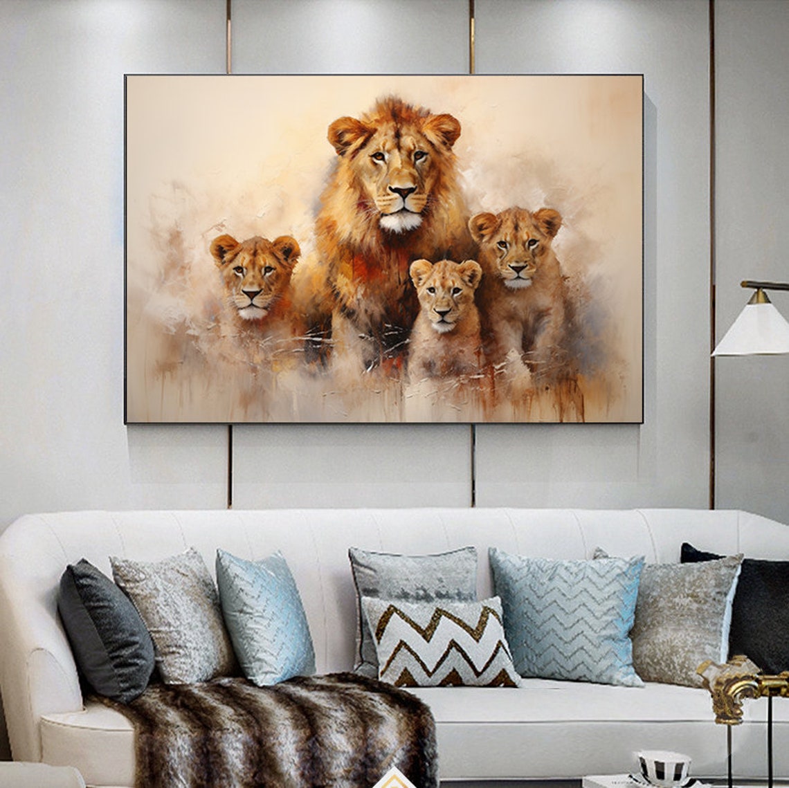 Lion Painting African Animal Portrait Abstract Lion Oil Painting On Modern Hand Painted Animal Wall Art For Living Room Bedroom - Image 2