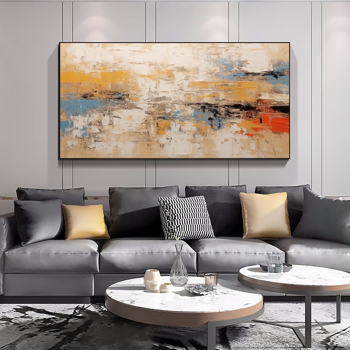 Warm Earthy Beige Orange Abstract Oil Painting Neutral Decor Poster - Image 4