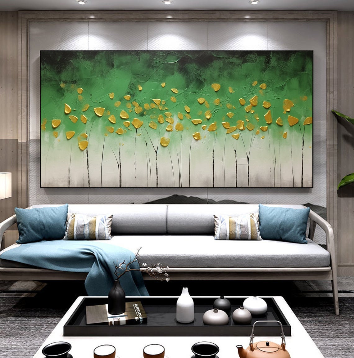 Green Fancy Acrylic Painting Large Abstract Oil Painting On Wall Art Modern Living Room Abtract Art Green Woods Oil Painting Modern - Image 6