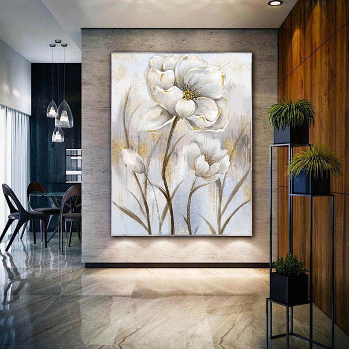 Abstract White Flower Oil Painting, Modern Wall Art - Image 3