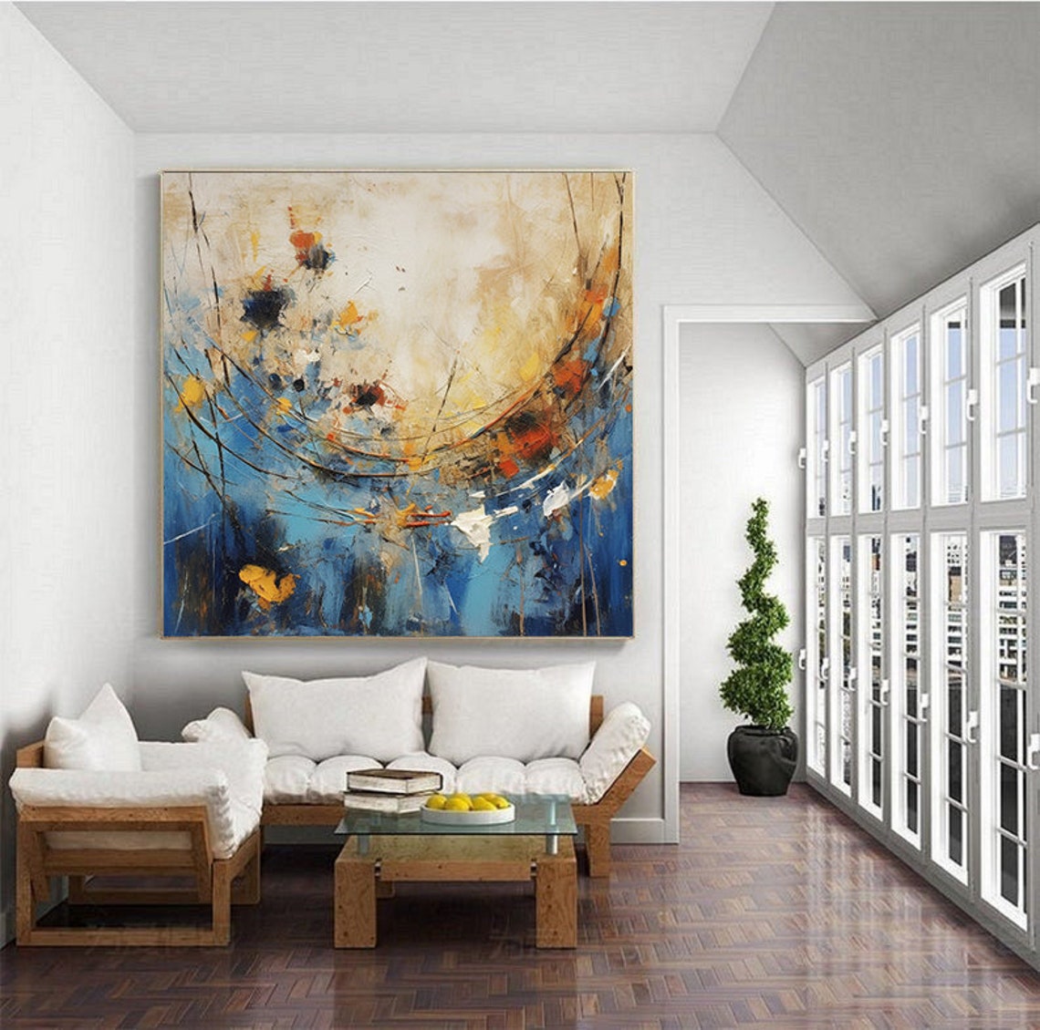 Deep Blue Swirling Abstract With Gold And Orange Accents Poster - Image 3