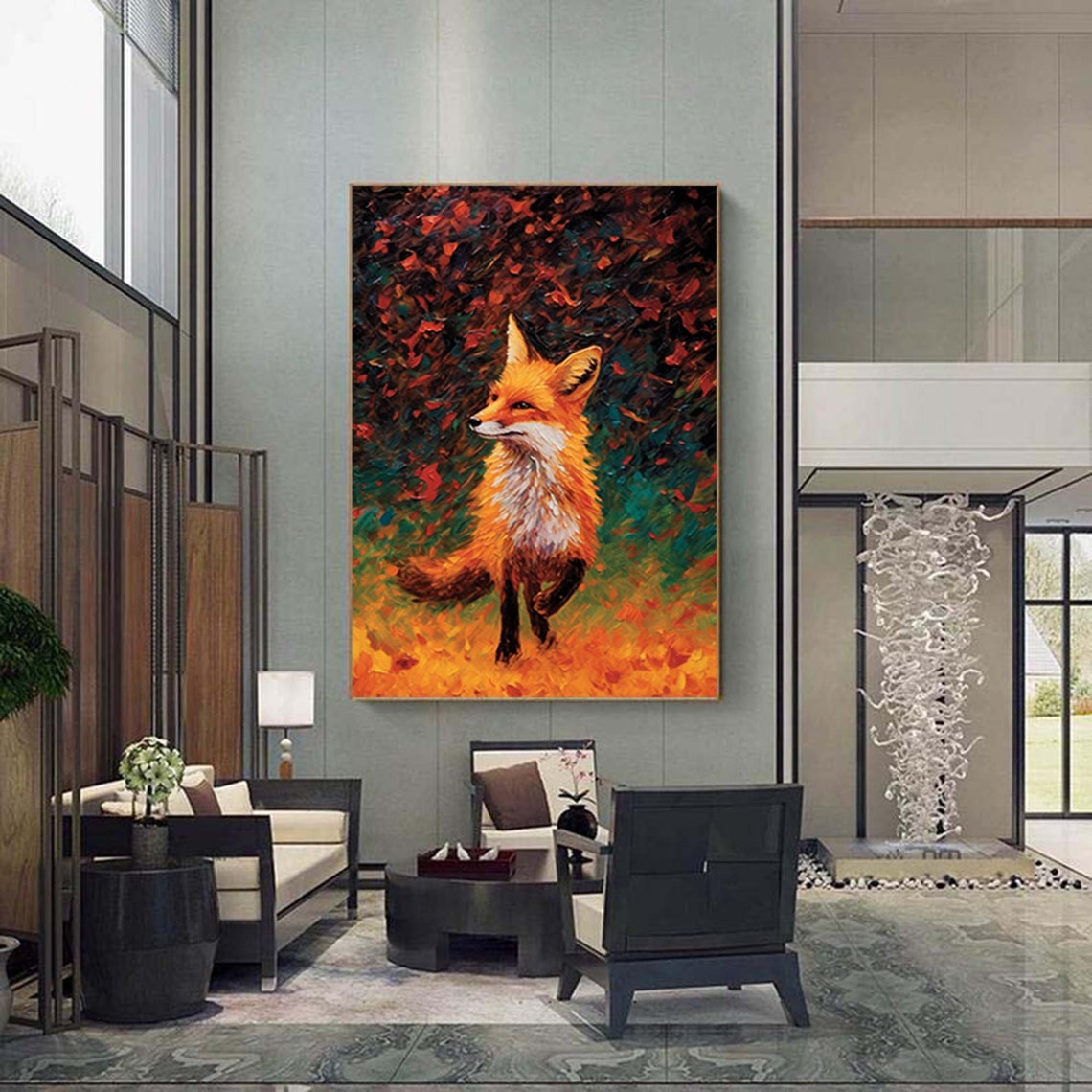 Red Fox in Autumn Forest Impressionist Wildlife Painting Poster - Image 5