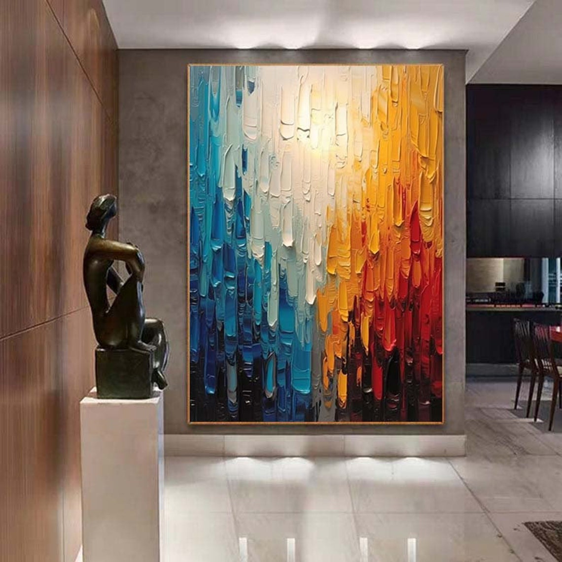 Blue to Crimson Palette Knife Ombre Drip Abstract Vertical Wall Poster - Image 7