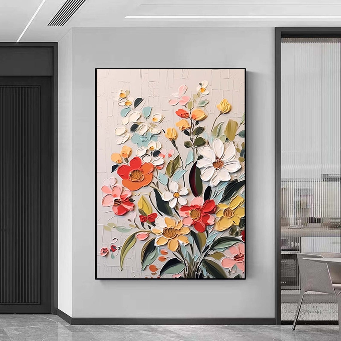 Delicate Impasto Floral Bouquet In Red White And Yellow Poster - Image 6