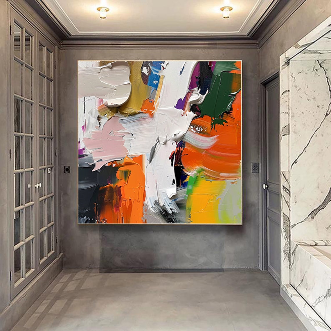 White Orange Color Splash 3D Textured Abstract Modern Wall Poster - Image 5