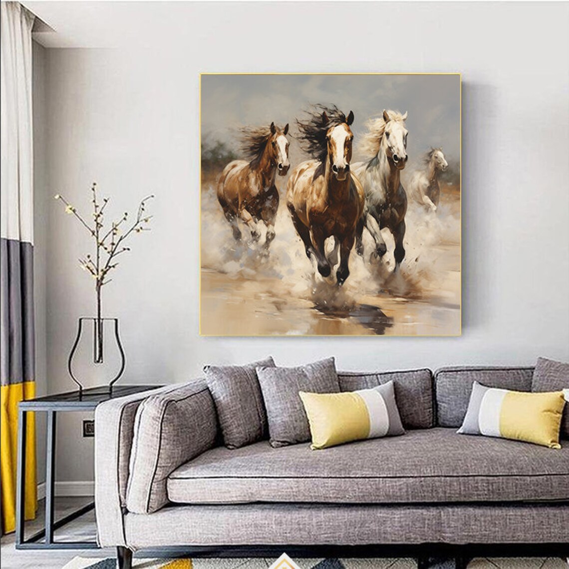 Horse Abstract Oil Painting, Living Room Art Print - Image 2
