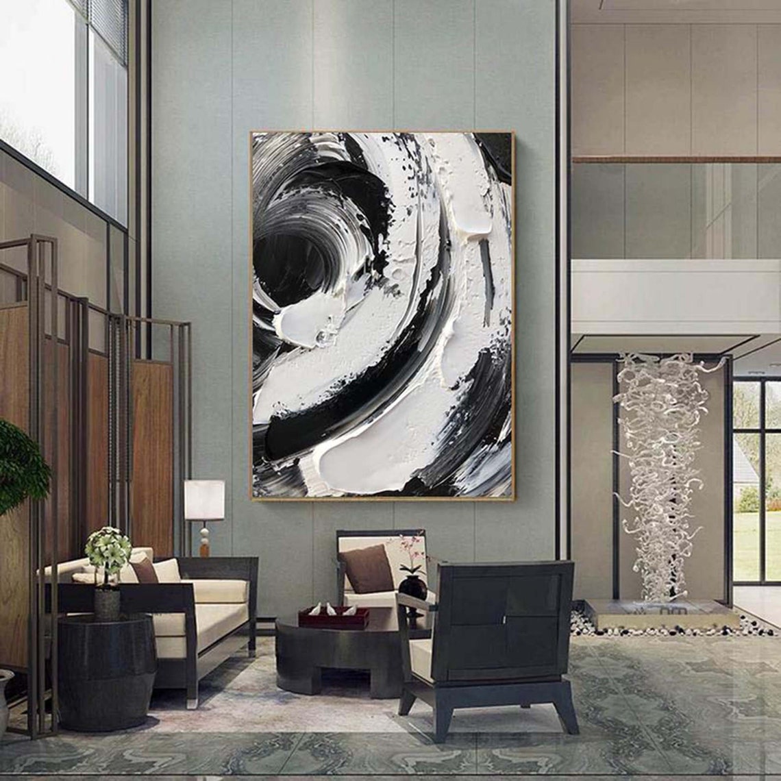 Black White Swirl Vortex Textured Monochrome Whirlpool Art Poster - Image 6