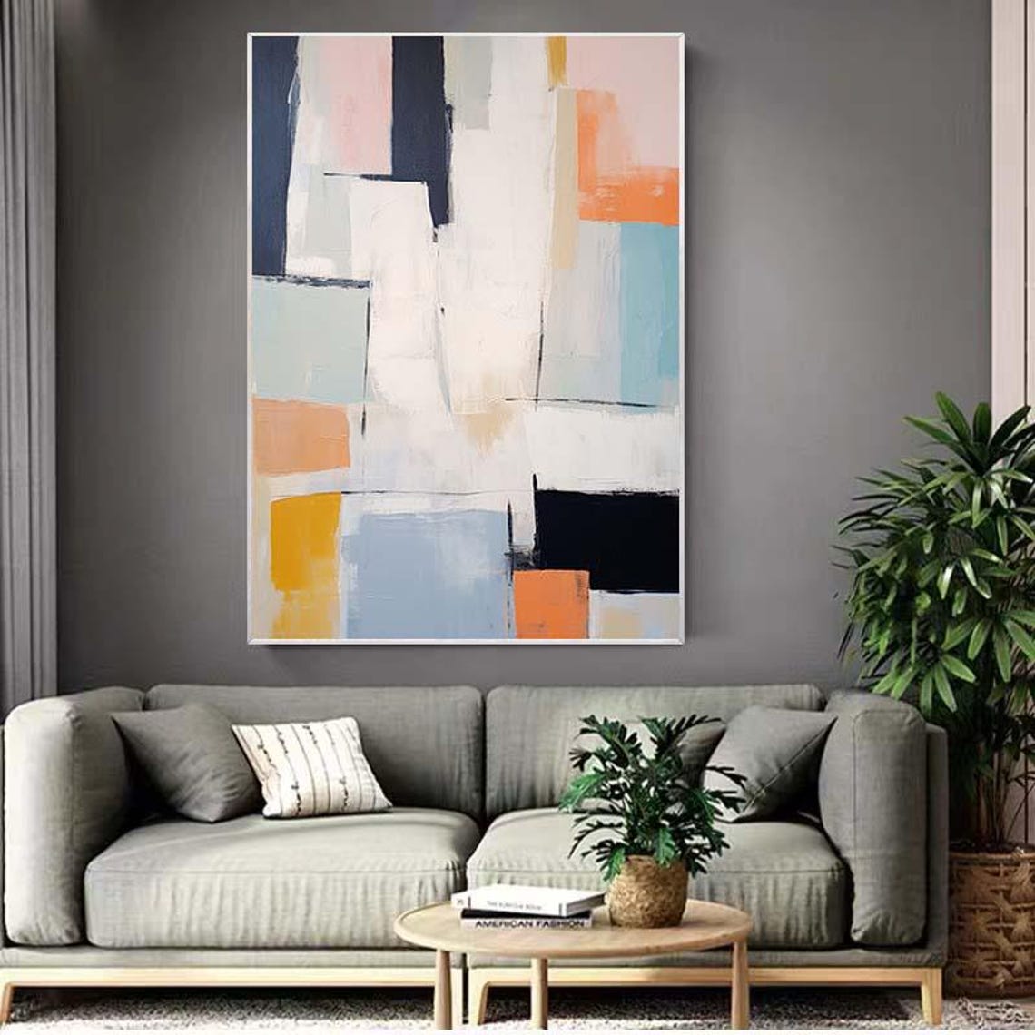 Soft Pastel Color Block Grid Cream Coral Blue Minimal Poster - Image 3