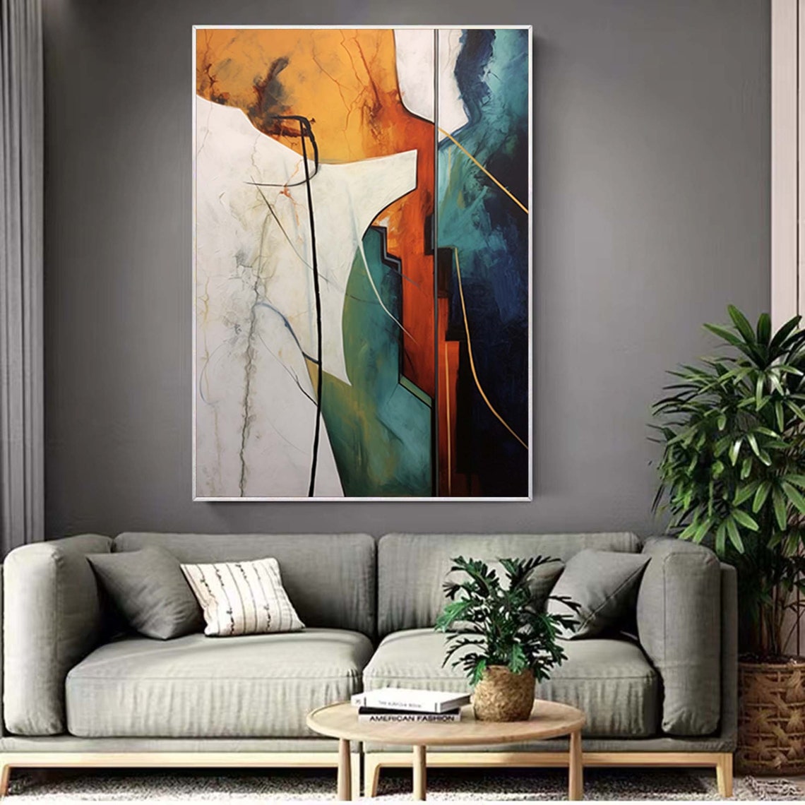 Modern Geometric Abstract Composition In Ochre Teal Navy Poster - Image 2