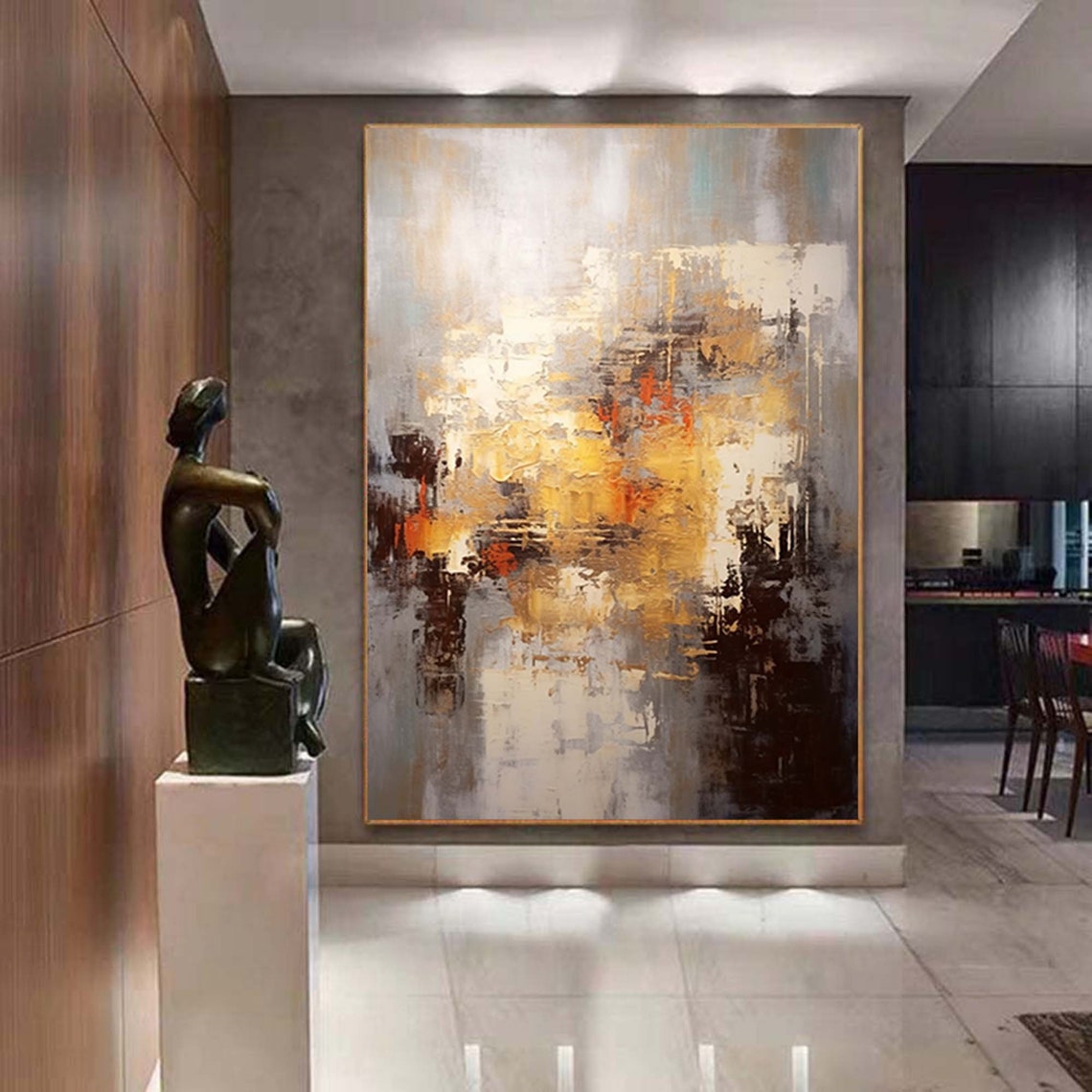 Moody Neutral Textured Abstract With Gold Grey Dark Brown Poster - Image 5