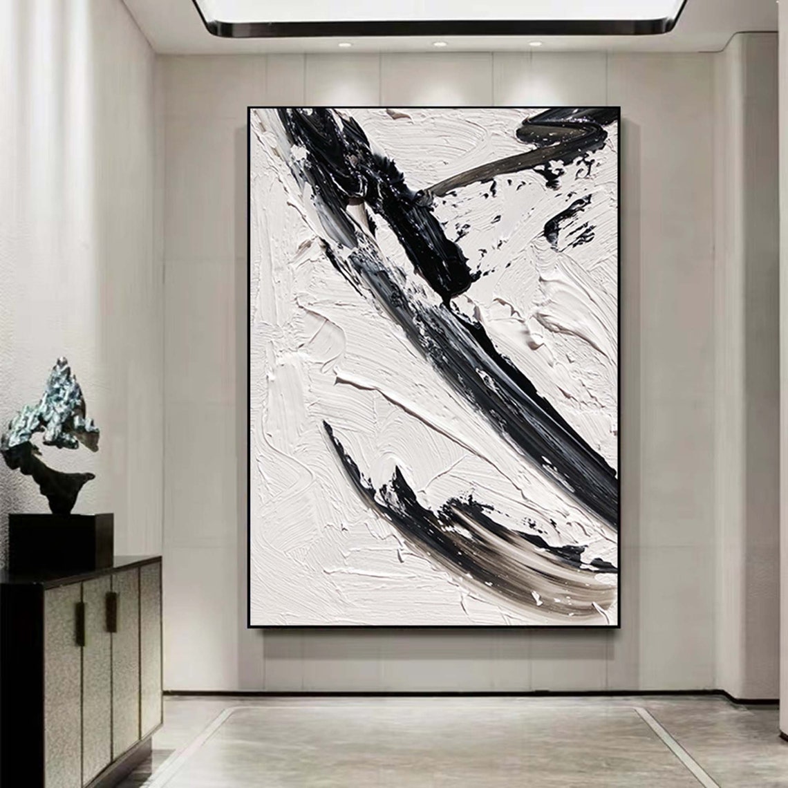 Black White Diagonal Brushstroke Minimalist Slash Art Poster - Image 2