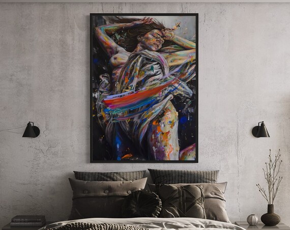 Colorful Expressionist Woman Abstract Flowing Fabric Art Poster