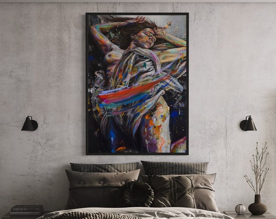 Colurful Erotic Woman Vibrant Expressionism Canvas Art Abstract Nude Painting Modern Wall Bedroom Decor Ready To Hang Artwork
