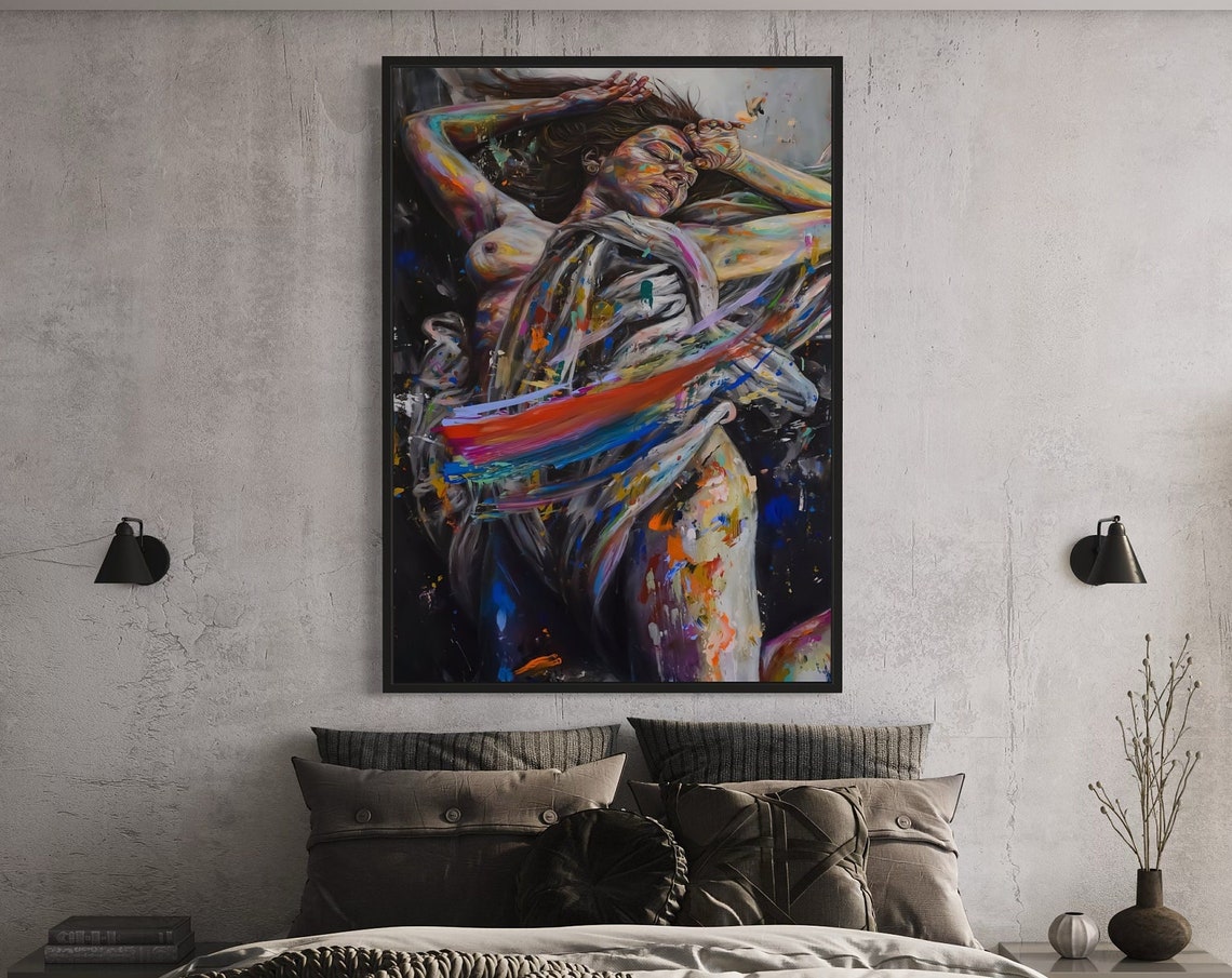 Colorful Expressionist Woman Abstract Flowing Fabric Art Poster