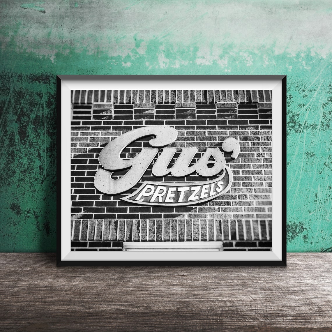 Gus' Pretzels Orange Wall Sign on Brick St Louis Bakery Poster - Image 2