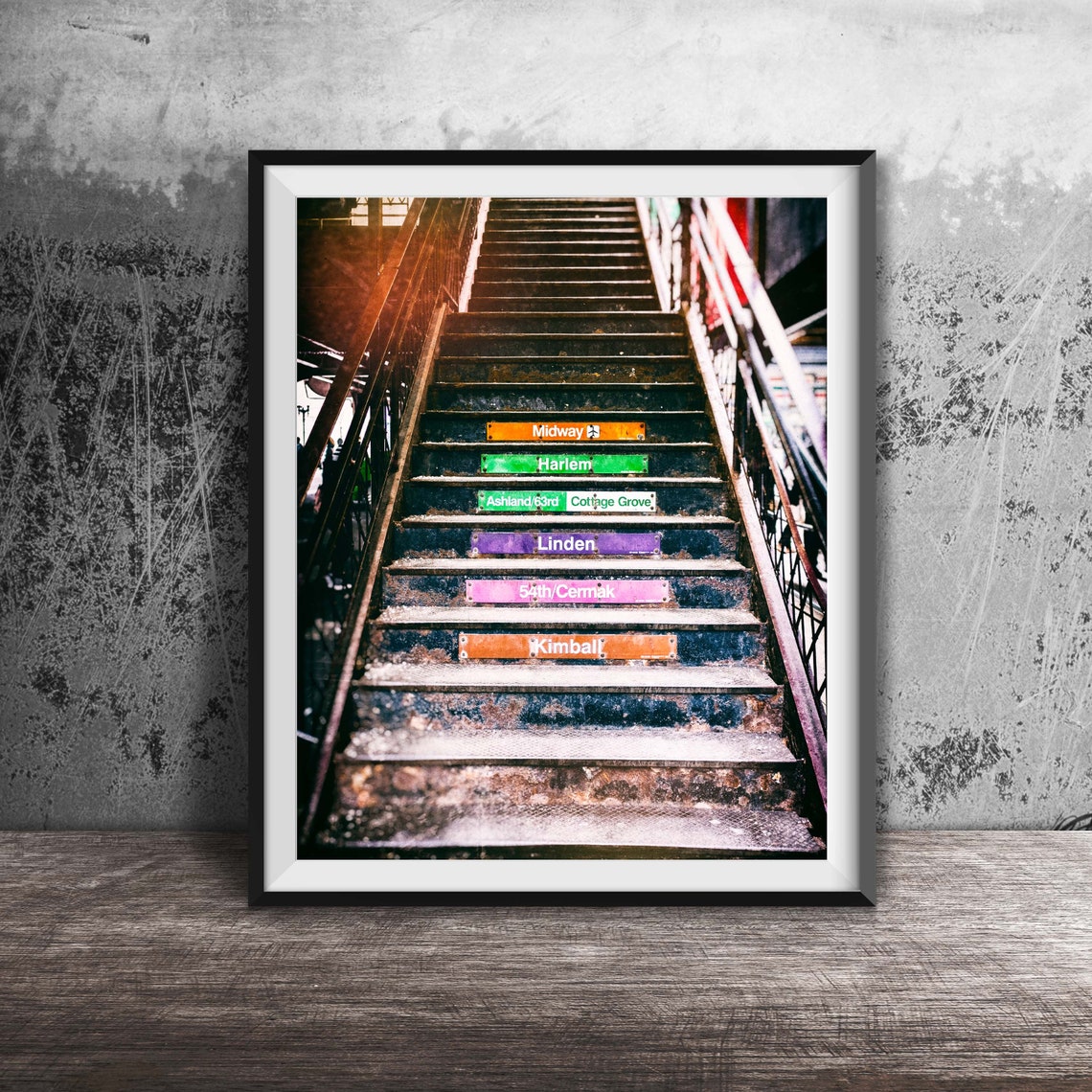 Chicago CTA Train Station Stairs Destination Signs Photography Poster