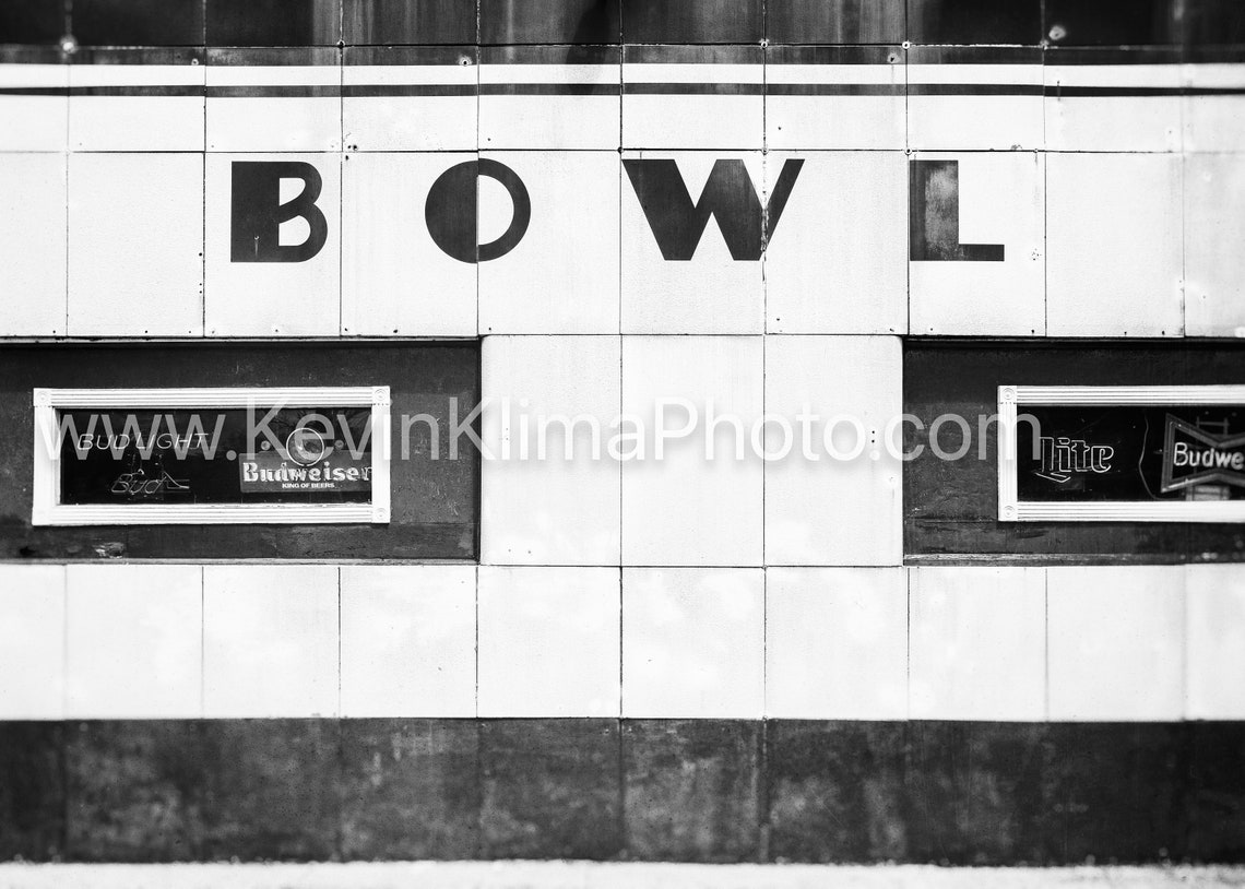 Vintage Red Bowl Bowling Alley Retro Tiled Facade Sign Poster - Image 2